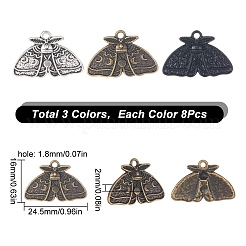 24本3色合金ペンダント  ムーンフェイズ チャーム付き蛾  ミックスカラー  16x24.5x2mm  穴：1.8mm  8個/カラー&nbsp;FIND-SC0005-05
