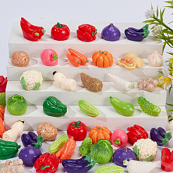 オペーク樹脂カボション  模造野菜  混合図形  ミックスカラー  15~32x10~23x8.5~16mm&nbsp;RESI-WH0038-67