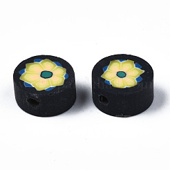 手作り樹脂粘土ビーズ連売り  花付きフラットラウンド  シャンパンイエロー  10x5mm  穴：1.6mm  約40~41個/連  14.76インチ〜15.16インチ（37.5cm〜38.5)&nbsp;CLAY-T020-08B