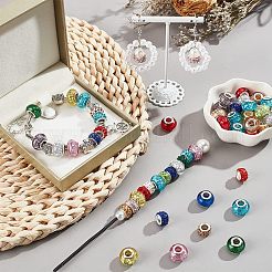 100Pcs 2 Style Polymer Clay Rhinestone & Resin European Large Hole Beads with Silver Color Plated Brass Cores&nbsp;FPDL-NB0001-04