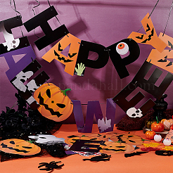 ハロウィン装飾紙旗バナー  ケーキトッパー付き  ケーキ入りカード  手紙/墓/幽霊/カボチャ  カラフル  包装：2320x190x22mm&nbsp;DIY-WH0453-12A