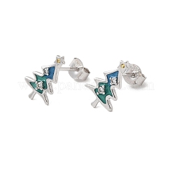 925スターリングシルバースタンドピアス  クリスマスツリー  キュービックジルコニア付き  プラチナ  12.5x8mm&nbsp;EJEW-D342-03P