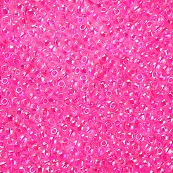 11/0 FGBグレードA透明ガラスシードビーズ  内側の色  ABカラーメッキ  ショッキングピンク  2.3x1.5mm  穴：1mm  約5380/50g&nbsp;X-SEED-N001-E-304