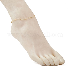 Brass Curved Bar Link Chains with Round Ball Charms Anklets for Women&nbsp;AJEW-AN00713