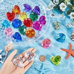 20個 20種類のプラスチックカボション  ダイヤモンドとハート  多面カット  ミックスカラー  39~40x30~39mm  1pc /カラー&nbsp;KY-SP0001-27