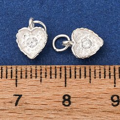 スターリングシルバーのパヴェクリアキュービックジルコニアペンダント925個  ハートチャーム  丸カン付き  銀  8.5x6.5x2.5mm  穴：2.5mm&nbsp;STER-A047-05B-S