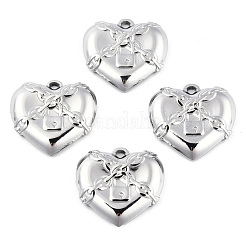 変色しない201ステンレススチールペンダント  ロックハートチャーム  ステンレス鋼色  19.5x20x3.5mm  穴：1.8mm&nbsp;STAS-N098-145P