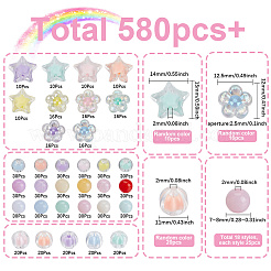 ラウンド天然石風アクリルビーズ586個  ミックスカラー  7.5~14x7.5~15x6~11.5mm  穴：2~2.5mm&nbsp;OACR-SP0001-36