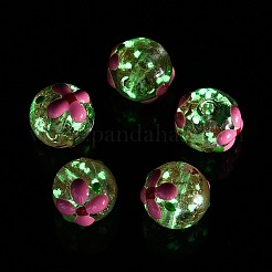 明るい手作りの金の砂のランプワークビーズ  花の丸  エナメル  暗闇で光る  パールピンク  11.5~13.5mm  穴：1.2~1.6mm&nbsp;LAMP-N035-04E