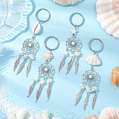 2 Sets Tibetan Style Alloy with Natural Shell & Synthetic Turquoise Keychains&nbsp;KEYC-SP0001-33