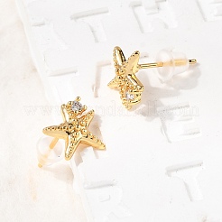 Brass Micro Pave Clear Cubic Zirconia Stud Earrings&nbsp;EJEW-C158-13A-G