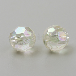 透明なアクリルビーズ  ABカラー  多面カット  ラウンド  クリアAB  10mm  穴：1.5mm&nbsp;X-TACR-Q241-06-10mm