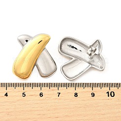 304ステンレススチールスタッドピアス  ツートンカラーのX字型  PVD真空メッキ  プラチナ·ゴールデン  30x27mm&nbsp;EJEW-D308-02PG