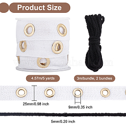 5 Yards Cotton Ribbons with Golden Tone Iron Eyelet Rings and Cotton Thread&nbsp;SRIB-OC0001-05A