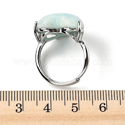 天然ヘミモルファイトの指輪  ハート  ラックメッキ真鍮のパーツ  プラチナ  16.5x18mm  内径：18mm&nbsp;RJEW-Z124-01P