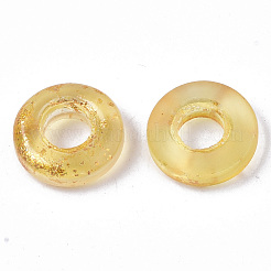 透明スプレー塗装ガラスヨーロピアンビーズ  大穴ビーズ  金色の箔付き  ドーナツ  ゴールド  11x3mm  穴：4mm&nbsp;X-GLAA-N035-04I