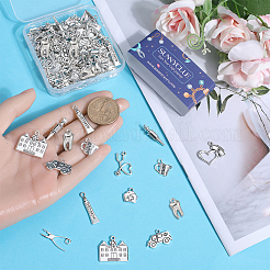 80pcs10スタイルチベットスタイルアロイペンダント  混合図形  アンティークシルバー  13.5~28x6.5~23x1.5~6.5mm  穴：1.5~2mm  8個/スタイル&nbsp;TIBE-SC0007-12