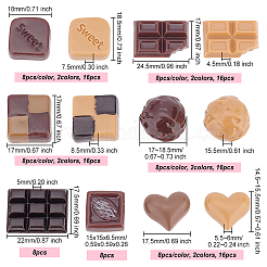 96個 12種類のチョコレート不透明樹脂デコデンカボション  模造食品  混合図形  ココナッツブラウン  14.5~18x17~18.5x4.5~15.5mm  8個/スタイル&nbsp;RESI-OC0001-52