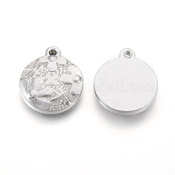 変色しない201ステンレススチールペンダント  花付きフラットラウンド  ステンレス鋼色  18.5x16x2.5mm  穴：1.4mm&nbsp;STAS-O118-47P