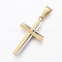 304ステンレスペンダント  クロス  ゴールデン·ステンレス鋼色  36x20x4mm  穴：10x4mm&nbsp;STAS-H360-06GP