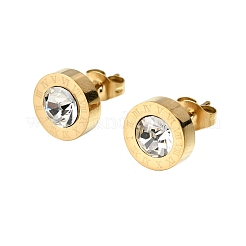 フラットラウンド304ステンレススチール＆クリスタルラインストーンスタッドピアス（女性用）  ゴールドカラー  10mm&nbsp;EJEW-G459-02G