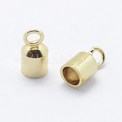 真鍮製コードエンドパーツ  エンドキャップ  長持ちメッキ  コラム  ゴールドカラー  8~9.5x4mm  穴：1.5~2mm  3mm内径&nbsp;KK-K206-04G