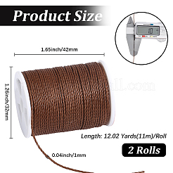 ワックス加工ポリエステルコード2巻  台湾ワックスコード  ツイストコード  コーヒー  1mm  約12.02ヤード（11m）/ロール&nbsp;YC-PA0001-01A