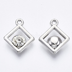 UVメッキアクリルパーツ  アクリルラインストーン付き  菱形  プラチナ  18x14.5x5mm  穴：1.5mm  対角長さ：18mm  辺の長さ：11mm&nbsp;PACR-R245-01P
