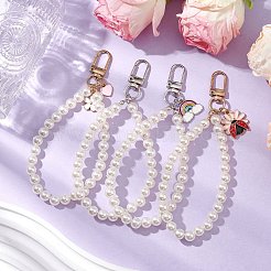 10個 10スタイル アクリルパールビーズペンダント装飾  ハート/亀/花の合金エナメルチャーム付き  バッグの飾りに  ミックスカラー  144mm  1個/スタイル&nbsp;HJEW-JM02310