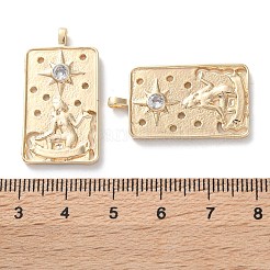 真鍮製マイクロパヴェキュービックジルコニアペンダント  カドミウムフリー＆ニッケルフリー＆鉛フリー  星のチャームが付いた長方形  18KGP本金メッキ  30.5x16.5x2.5mm  穴：3x1.5mm&nbsp;KK-C079-05G