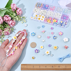 DIYジュエリー作成キット  アクリルビーズ入り  手作り樹脂粘土3Dプルメリアフラワービーズ  ABSプラスチック製の模造真珠ビーズとポリエステルコード  ミックスカラー  10mm&nbsp;DIY-SC0003-57