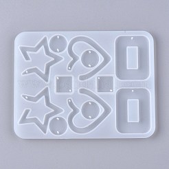 混合形状のペンダント＆リンクシリコンモールド  レジン型  UVレジンDIY用  エポキシ樹脂イヤリングジュエリー作り  ホワイト  124x95x4mm&nbsp;DIY-K031-05