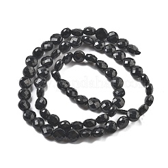 天然石ブラックトルマリンビーズ連売り  ファセットコインビーズ  フラットラウンド  6~7.5x4~5.5mm  穴：0.8~1mm  約56~70個/連  15.31~16.10インチ（38.9~40.9cm）&nbsp;G-C179-A20-02