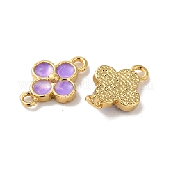 Rack Plating Brass Medium Purple Enamel Flower Links Connector Charms&nbsp;KK-G504-02G