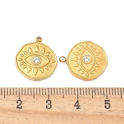 304ステンレススチールクリスタルラインストーンペンダント  フラットラウンドナザールボンジュウ  ゴールドカラー  17x15x3mm  穴：1.6mm&nbsp;STAS-I322-88G