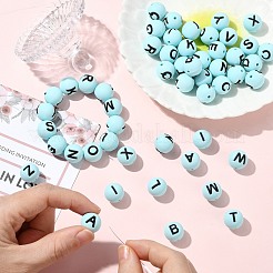1 Set 26Pcs Blue Round with Letter Silicone Beads&nbsp;ST-CJ0041-013