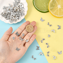 チベットスタイルの合金ビーズ30個。  蝶  アンティークシルバー  8x11x3.5mm  穴：0.7mm&nbsp;FIND-YW0007-66