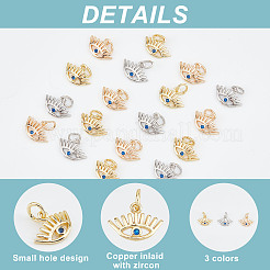 18Pcs 3 Colors Brass Micro Pave Blue Cubic Zirconia Charms&nbsp;FIND-AR0002-01