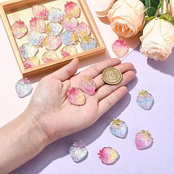 25個 5色透明樹脂フルーツデコデンカボション  スパンコール付き  苺  ミックスカラー  28x23x10.5mm  5個/カラー&nbsp;RESI-CJ0004-16