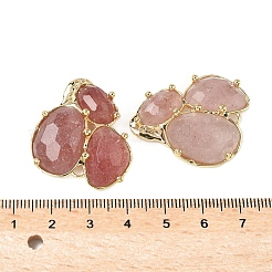ナチュラルストロベリークォーツリンクコネクター  真鍮パーツ  多面カット  ゴールドカラー  30.5~31x33x5mm  穴：1.8mm&nbsp;G-E526-28I