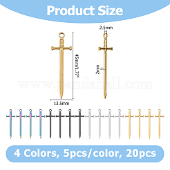 20個4色201ステンレスペンダント  剣のチャーム  ミックスカラー  45x13.5x2mm  穴：2.5mm  5個/カラー&nbsp;STAS-HS0001-29