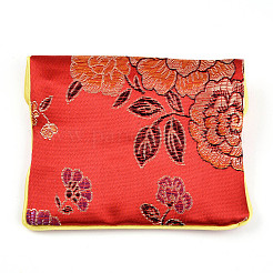 刺繍ダマスク織布ポーチ  スナップボタンとジッパー付き  ジュエリー用の小さなギフトバッグ  レッド  7.8x9.9cm&nbsp;ABAG-WH0023-04B-01
