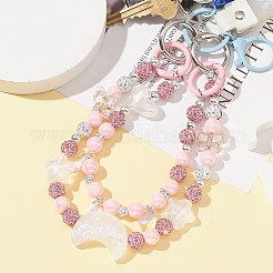 ハート＆ムーン＆スターのアクリルビーズバッグストラップ  亜鉛合金スプリングゲートリング付き  フラミンゴ  27.3~35.7cm  2個/セット&nbsp;AJEW-BA00109