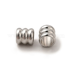 変色しない201ステンレススチールビーズ  スジ入りビーズ  コラム  ステンレス鋼色  4x4mm  穴：2.8mm&nbsp;STAS-M089-12P