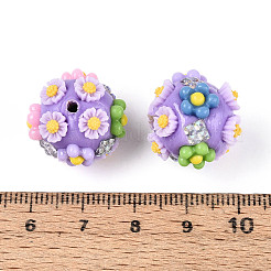 手作り樹脂粘土ビーズ  ラウンド＆フラワー  樹脂と  紫色のメディア  17~19.5mm  穴：2mm&nbsp;CLAY-N015-08