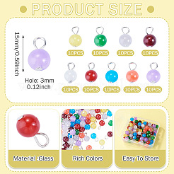 90Pcs 9 Colors Baking Paint Imitation Jade Glass Round Bead with Iron Pendants&nbsp;PALLOY-TAC0281