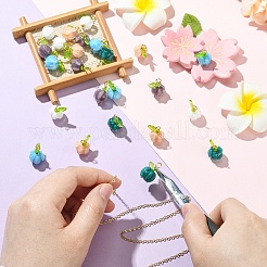 25 個 5 色手作りランプワーク ペンダント  バラの花のチャーム  黄金の鉄のパーツと  ミックスカラー  18mm  穴：3.5mm  5個/カラー&nbsp;PALLOY-YW00207