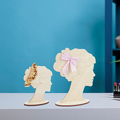 2 Sizes Hair Bun Girl Wooden Head Child Silhouette Stands&nbsp;ODIS-WH0030-15B
