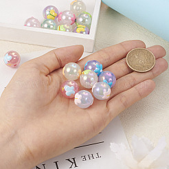 16 個 8 スタイル UV メッキレインボー虹色アクリルビーズ  手描きのビーズ  エナメル  蝶と花の丸い  ミックスカラー  17x16x15.5mm  穴：2.8mm  2個/スタイル&nbsp;PACR-TA0001-07