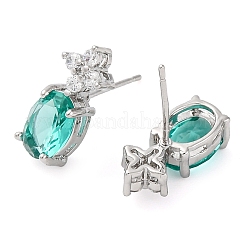 Brass Pave Cubic Zirconia Flower & Oval Stud Earrings for Women&nbsp;EJEW-I304-26P